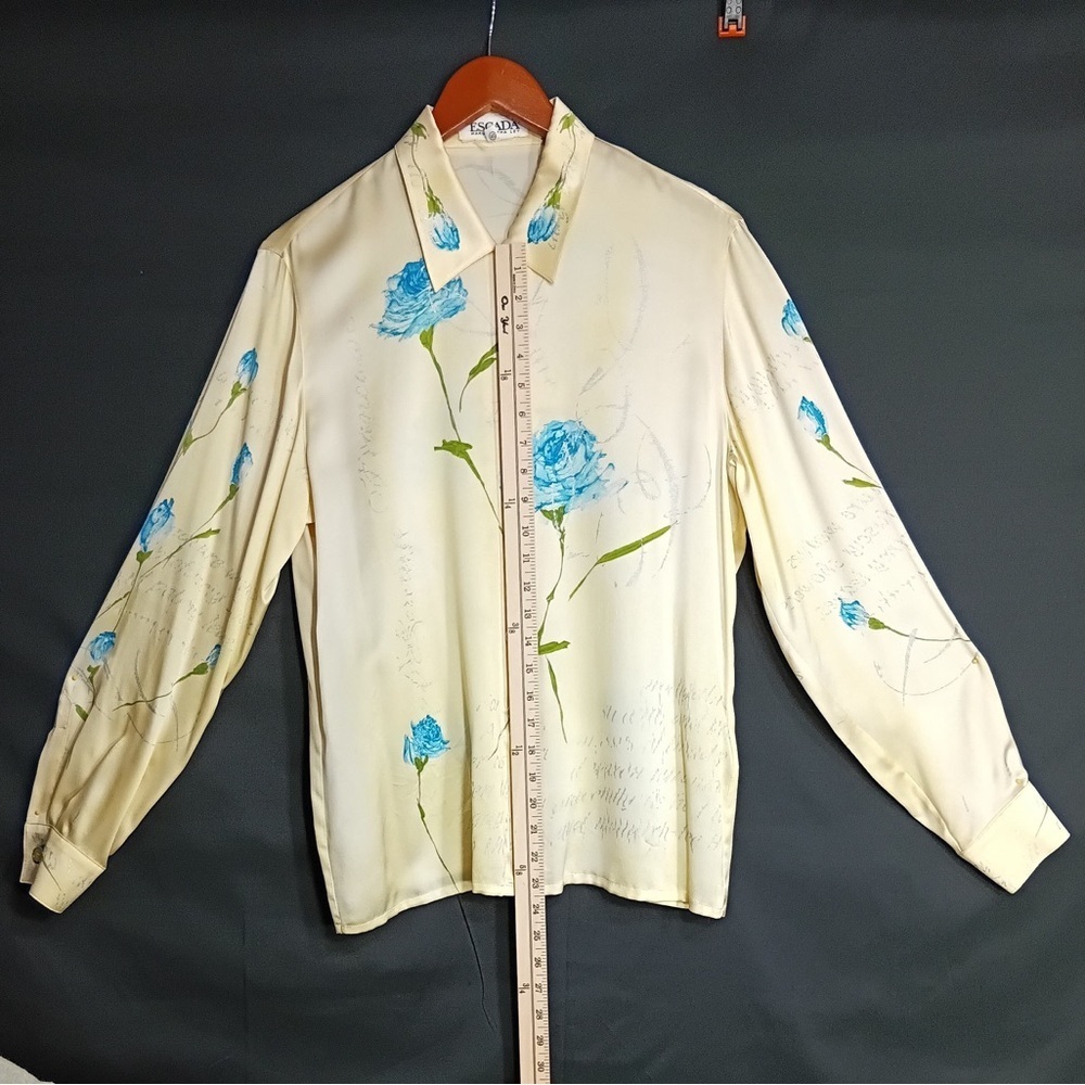 Escada Ivory Blouse with Blue Floral Accents - Picture 3 of 11